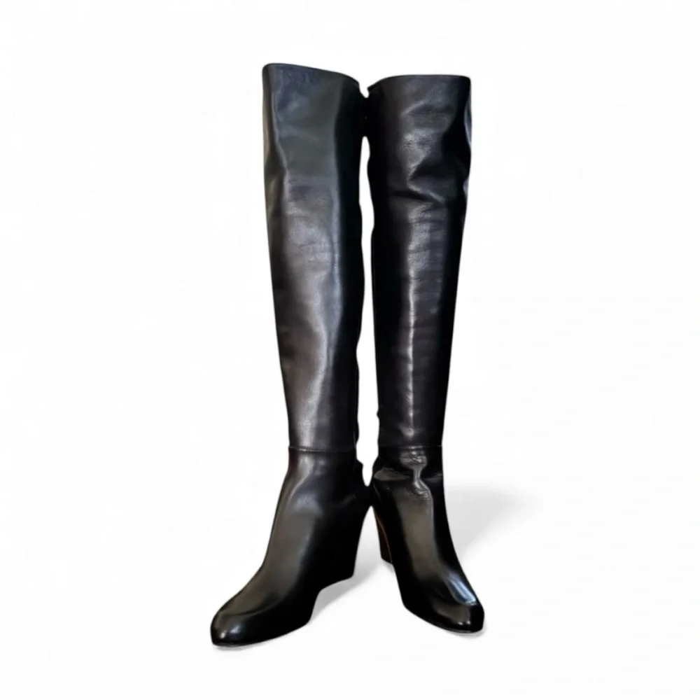 🆕💞Stuart Weitzman Over-The-Knee 5050 Demi-Wedge Black Boots • 6.5 US • NIB